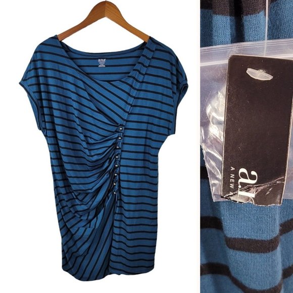 New Ana Plus Size 1X Shirt Top Tee T-Shirt stretch Cotton Stripe y2k scene kid - Picture 1 of 7